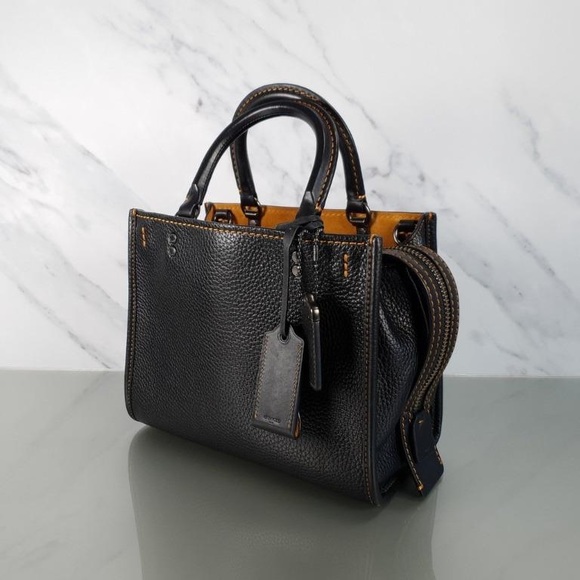 Coach Rogue EXCELLENT USED Handbag Black Pebbled Leather Tote Bag RG -20315 - Picture 2 of 16